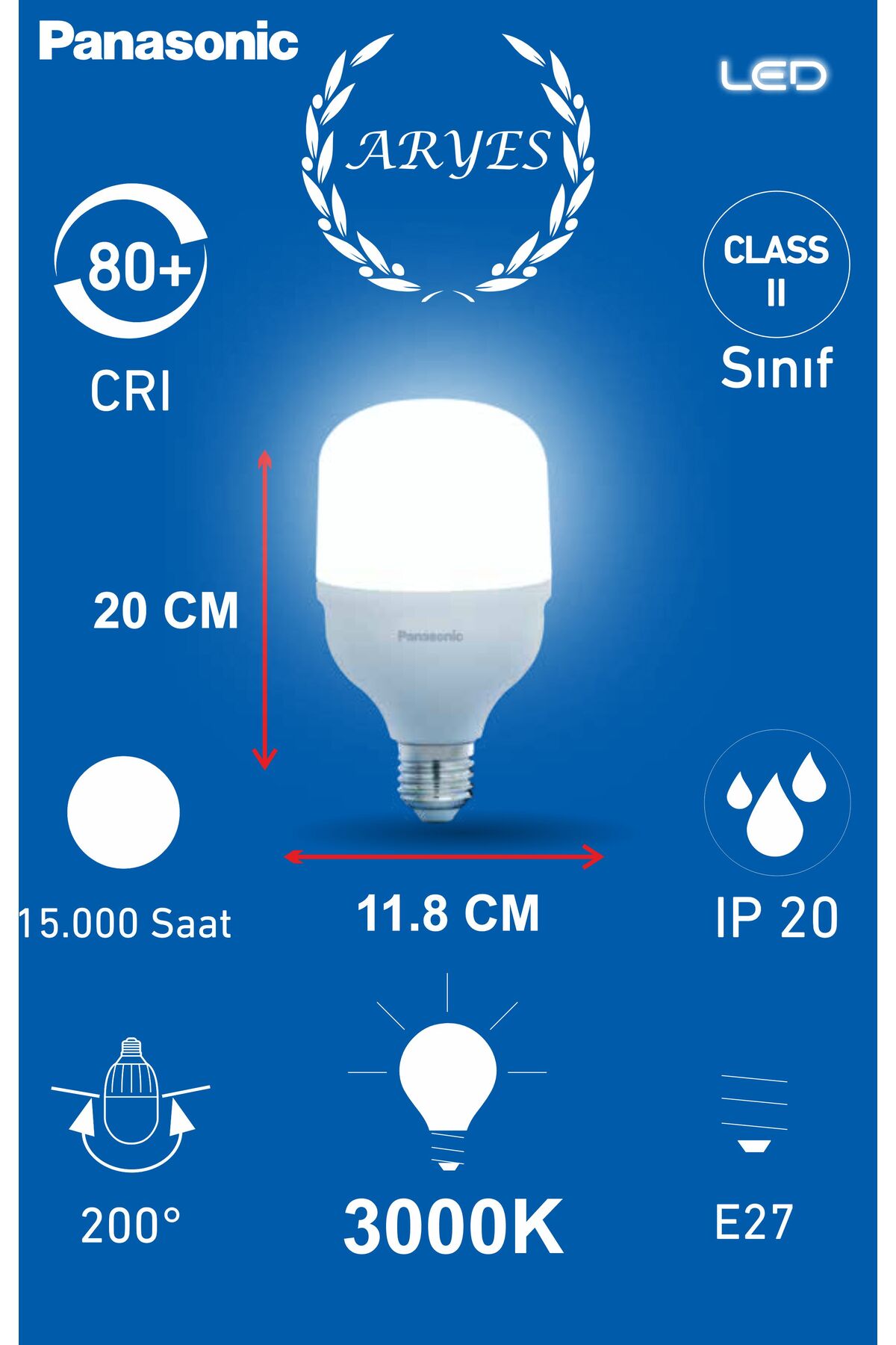 35W Torch LED Ampul | 3000K Sarı Işık, E27 Duy – 20 cm Yüksek Aydınlık